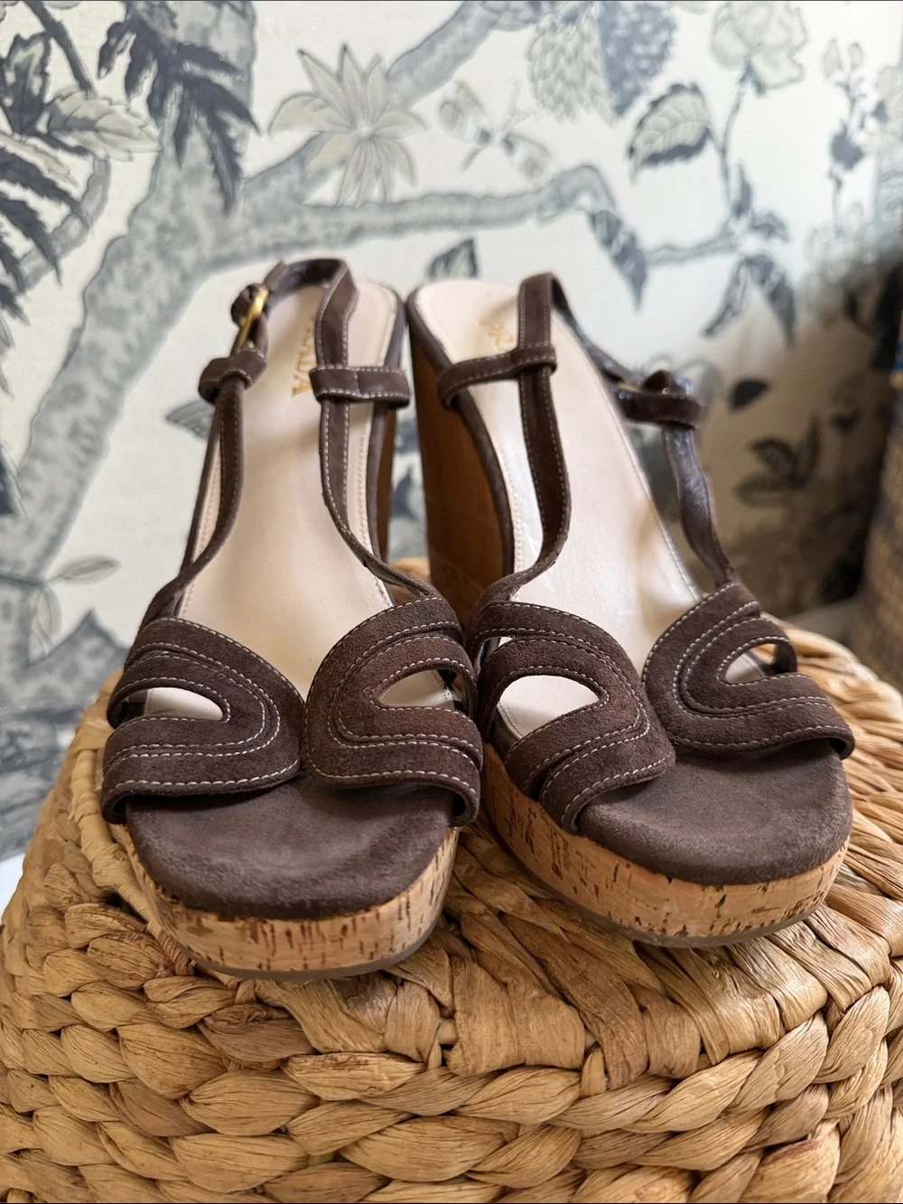 PRADA Women’s Brown Cork Wedge Sandals – Slingback Comfort